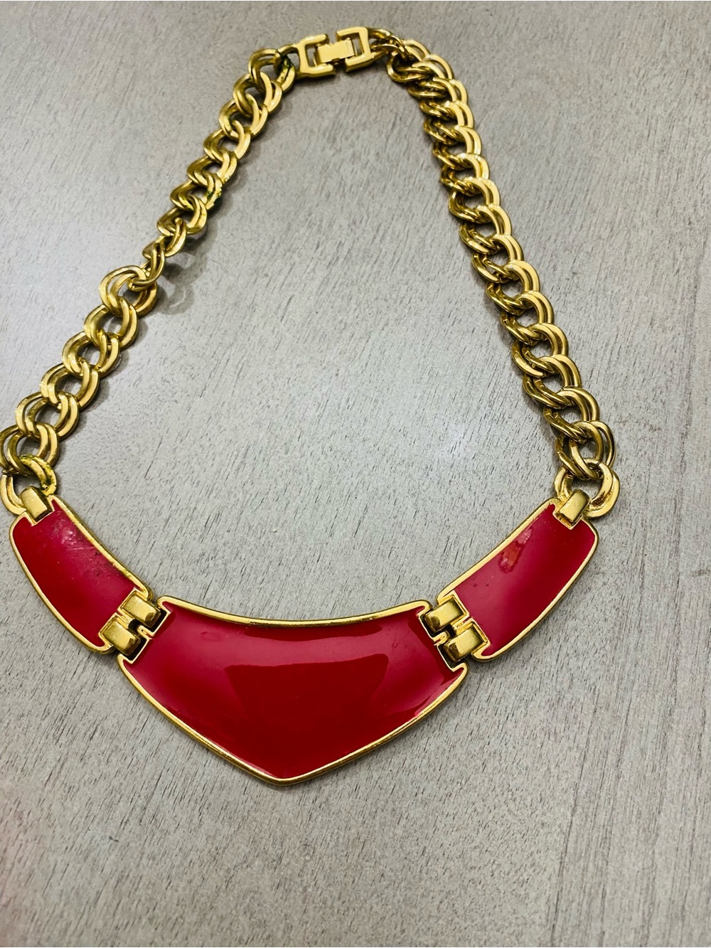 Gold-Tone Red Enamel Statement Necklace